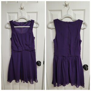 Royal purple fit and flare dress with bow, XS